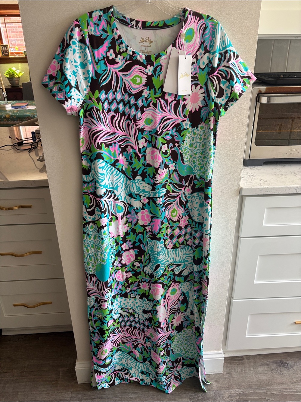 Lilly Pulitzer Floral Print Short-Sleeve Large Maxi Dress NWT